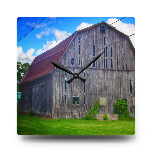 Schoenherr Road Grey II Rustic Farmhouse Acrylic Analog Wall Clock 10.75'' × 10.75'' (Square)