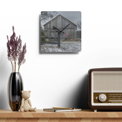 U R There Photography Sutton Road Patriot Grey I Rustic Farmhouse Acrylic Analog Wall Clock