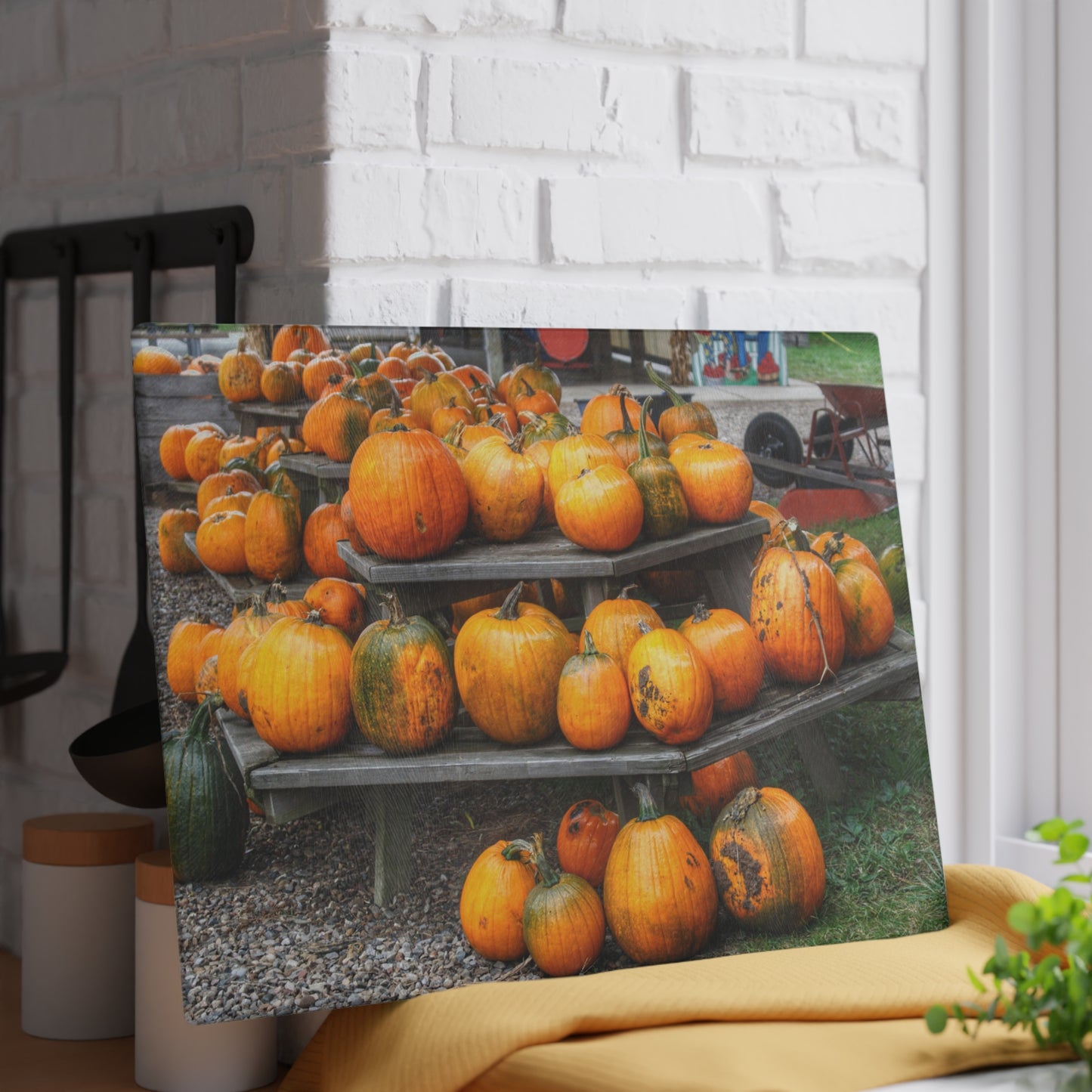 U R There Photography Tabletop Pumpkins Rustic Farmhouse Tempered-Glass Cutting Board