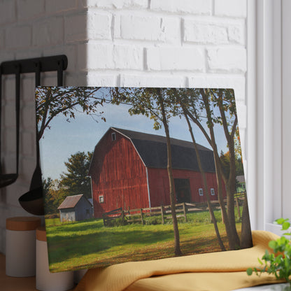 U R There Photography Hough Road Red II Rustic Farmhouse Tempered-Glass Cutting Board