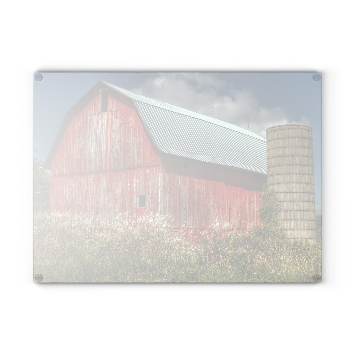 Barn Boutique Rustic Tempered-Glass Cutting Board| Columbiaville Red in Summer I