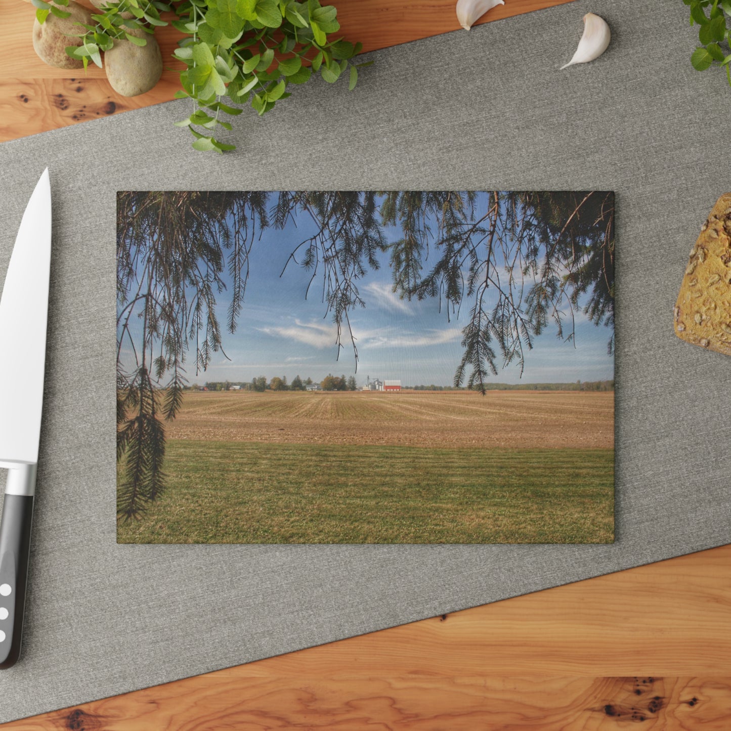 U R There Photography Cass City Farm Rustic Farmhouse Tempered-Glass Cutting Board