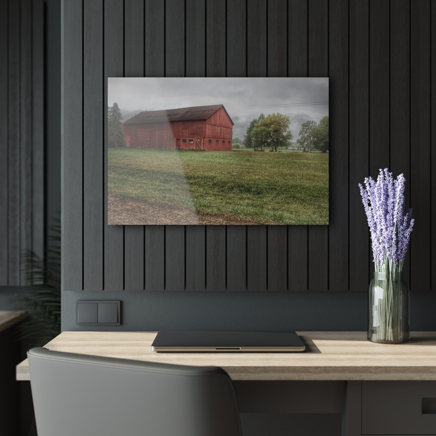U R There Photography Birch Road Red Rustic Farmhouse Acrylic Wall Print