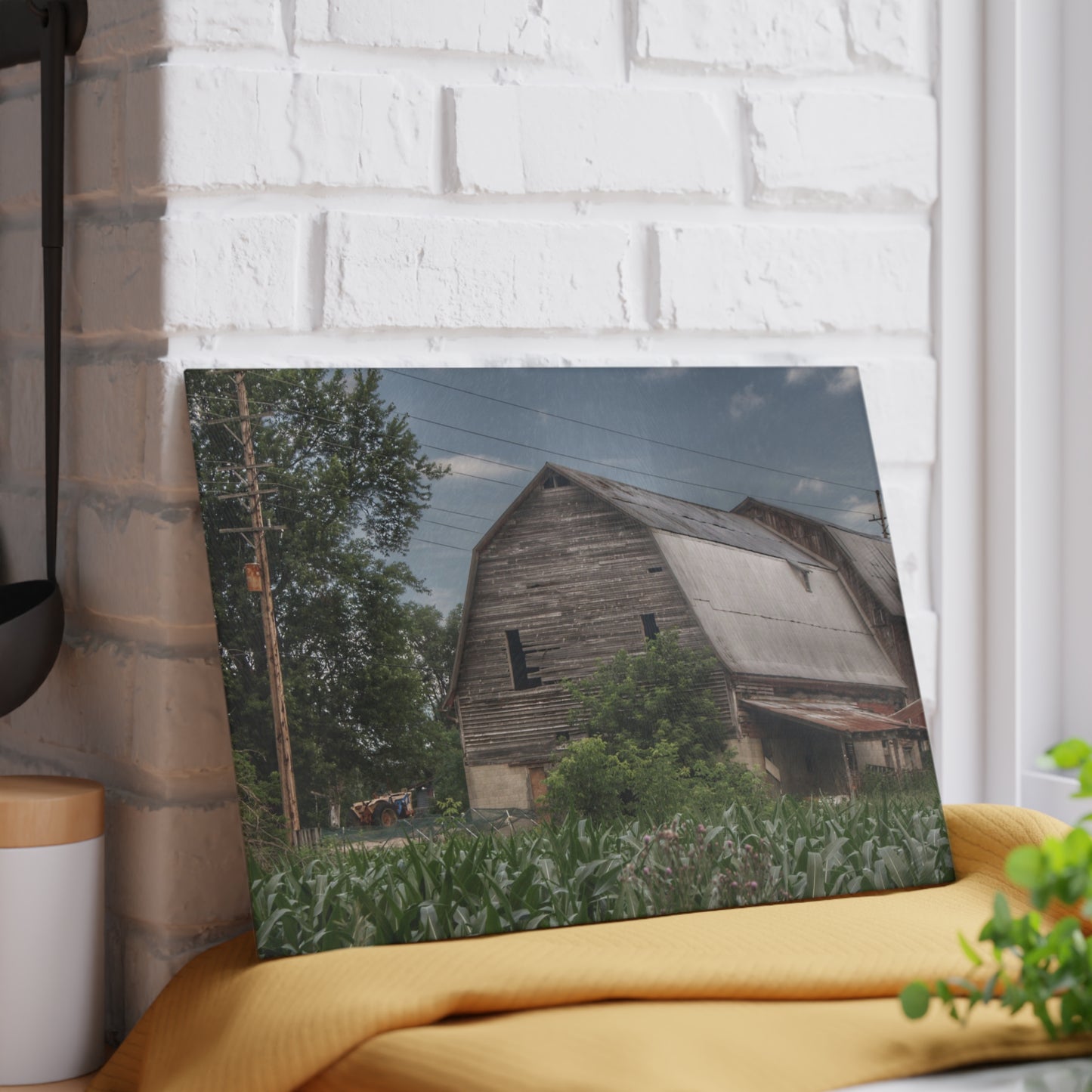 U R There Photography Murphy Lake Road Grey II Rustic Farmhouse Tempered-Glass Cutting Board