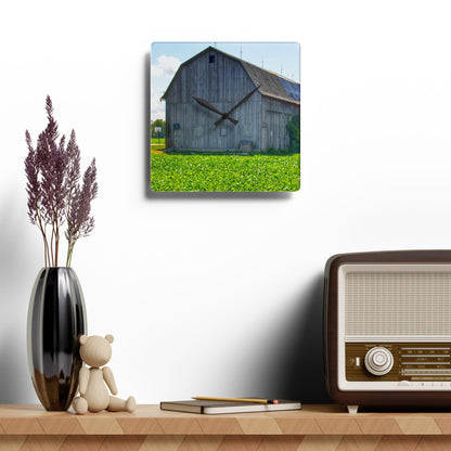 U R There Photography Morning Roadside Grey Rustic Farmhouse Acrylic Analog Wall Clock