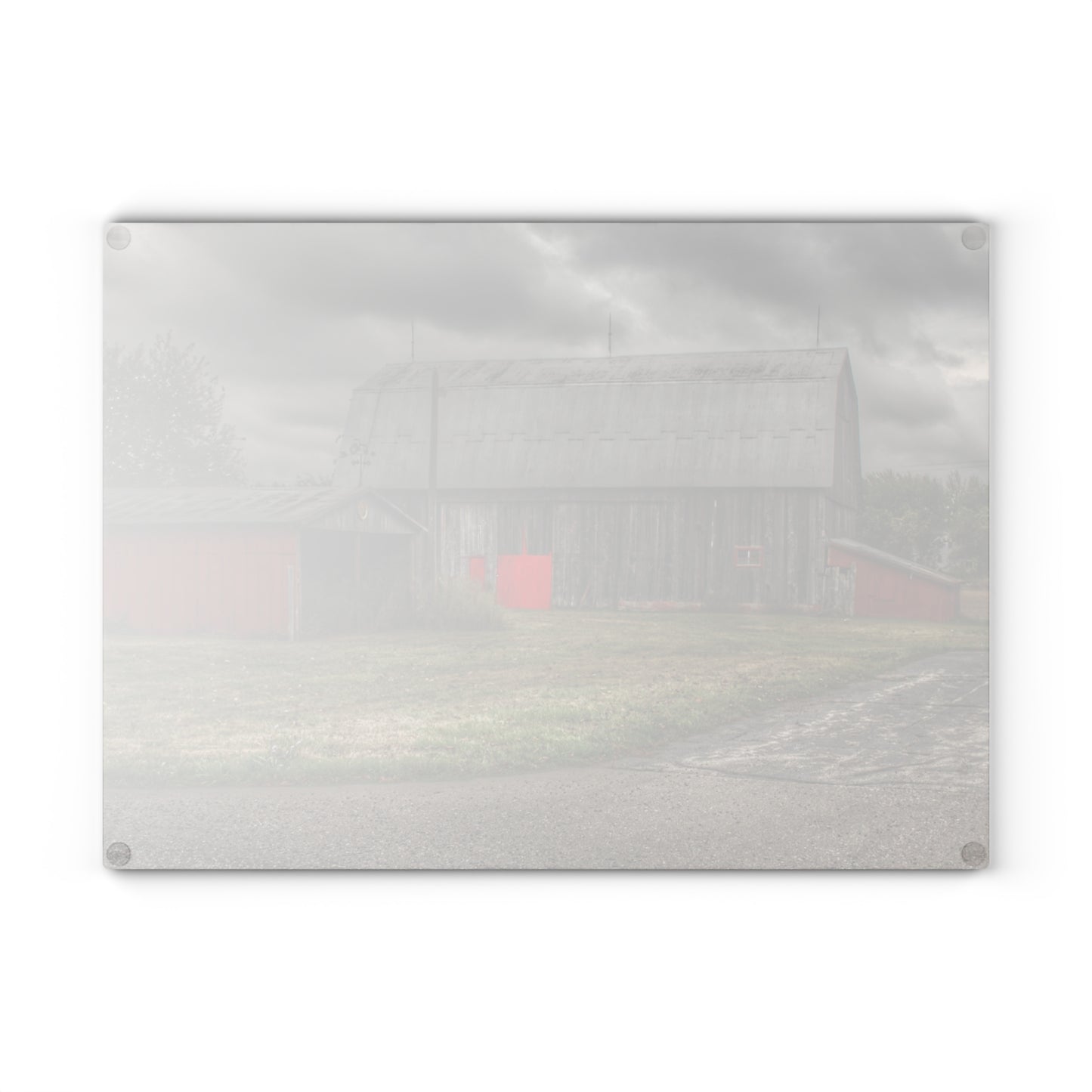 U R There Photography Wadsworth Road Grey Saltbox Rustic Farmhouse Tempered-Glass Cutting Board