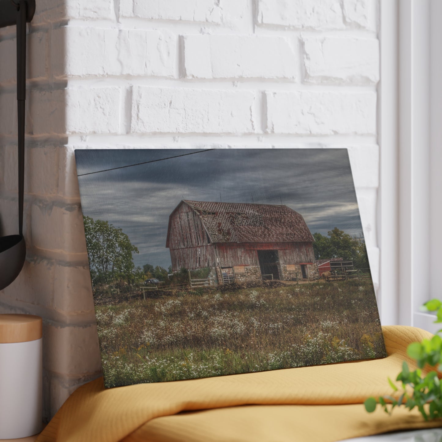 U R There Photography Old Marathon Red Rustic Farmhouse Tempered-Glass Cutting Board