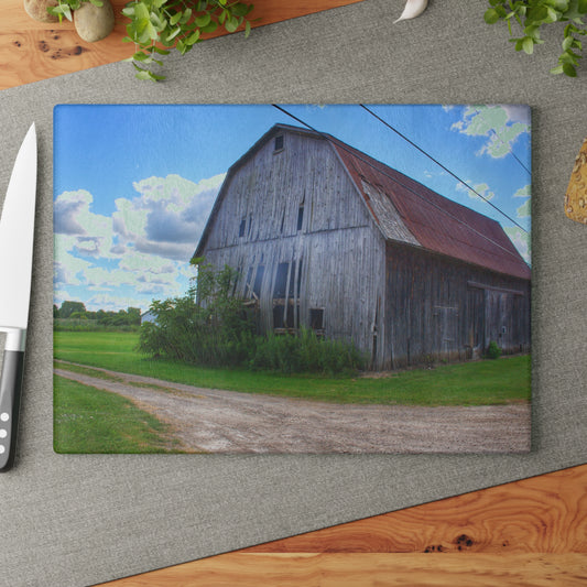 U R There Photography Schoenherr Road Grey I Rustic Farmhouse Tempered-Glass Cutting Board