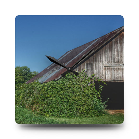 U R There Photography Grey Shack of Millington Rustic Farmhouse Acrylic Analog Wall Clock 10.75'' × 10.75'' (Square)
