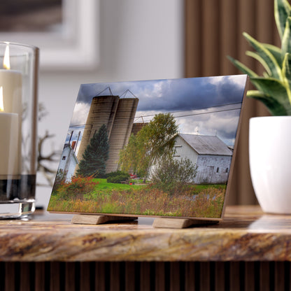 U R There Photography Baldwin White and Silos Rustic Farmhouse Decorative Ceramic Tile 6" × 8" Glossy