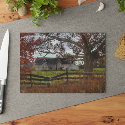 U R There Photography Green Road Grey Beyond the Oak Rustic Farmhouse Tempered-Glass Cutting Board