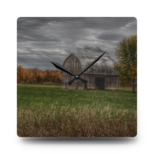 U R There Photography Bray Road Grey in the Fall Rustic Farmhouse Acrylic Analog Wall Clock 10.75'' × 10.75'' (Square)