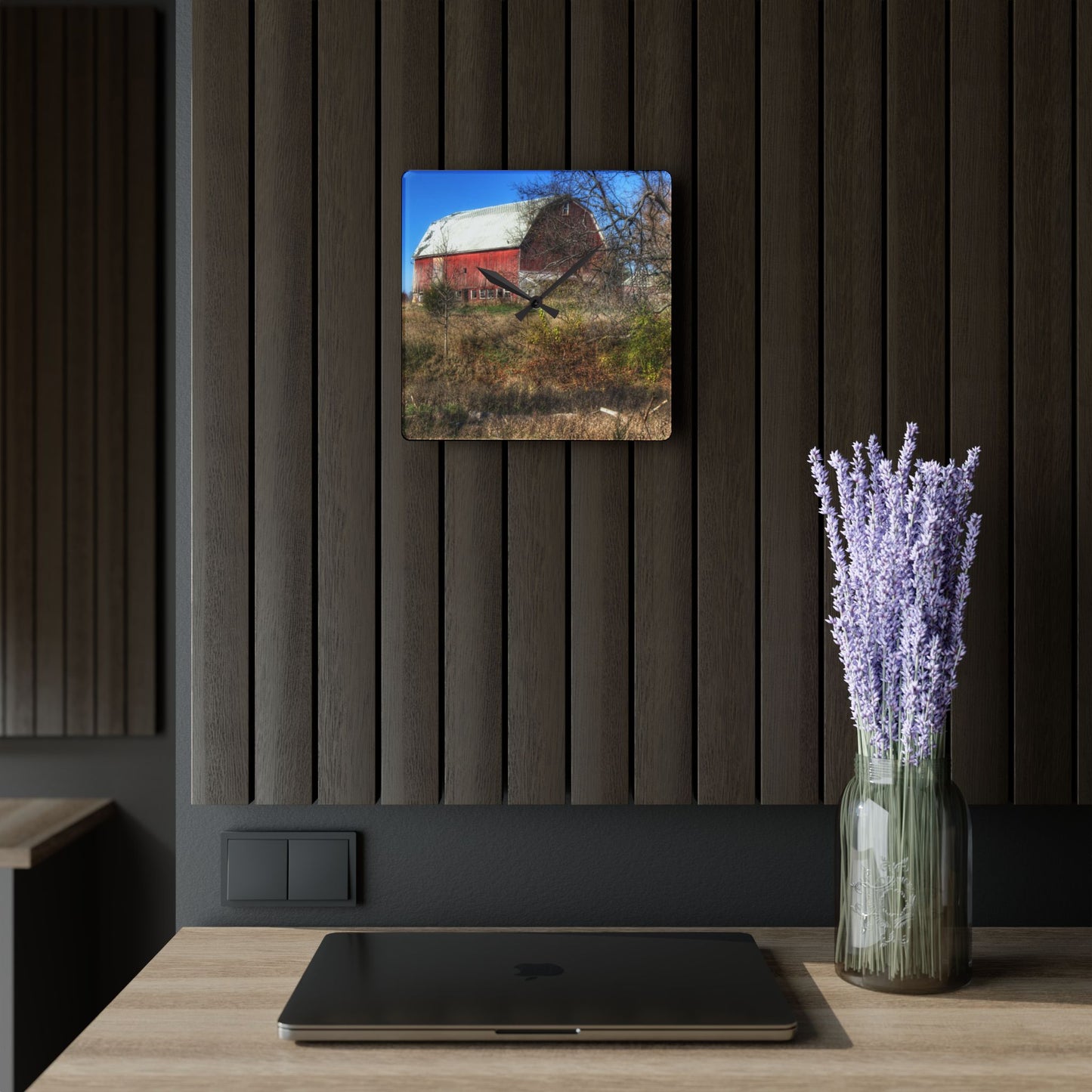 U R There Photography Hadley Red I Rustic Farmhouse Acrylic Analog Wall Clock