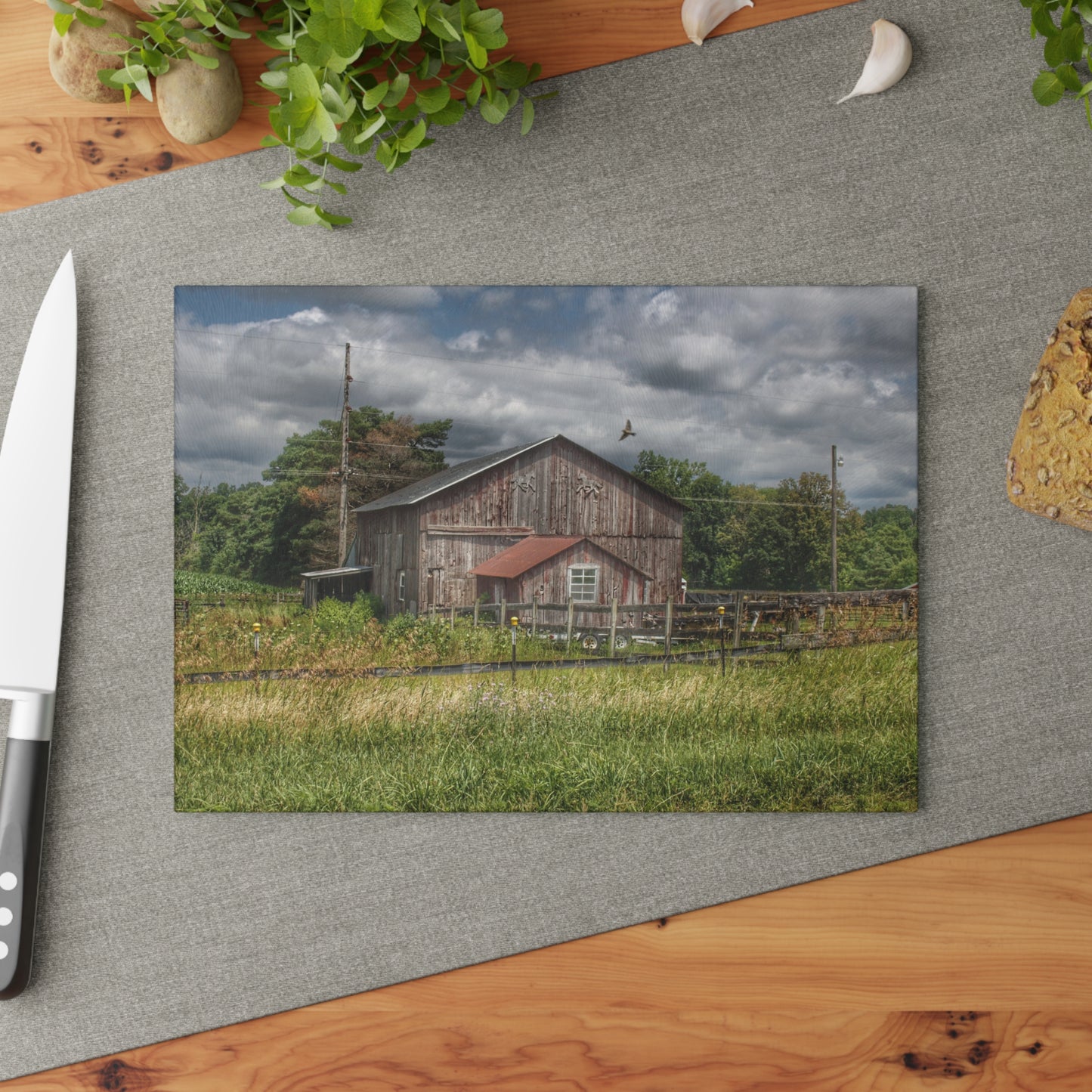 U R There Photography Millington Road Grey Horse Barn Rustic Farmhouse Tempered-Glass Cutting Board