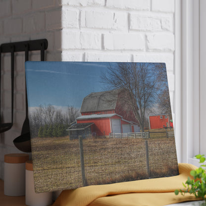 U R There Photography Clifford Road Red II Rustic Farmhouse Tempered-Glass Cutting Board