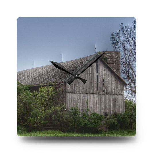 U R There Photography Wilder Road Grey I Rustic Farmhouse Acrylic Analog Wall Clock 10.75'' × 10.75'' (Square)