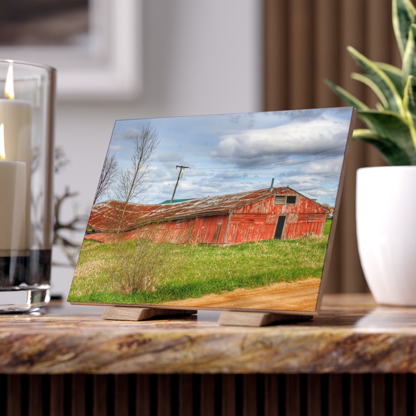 U R There Photography Centerline Road Sinking Shack Rustic Farmhouse Decorative Ceramic Tile