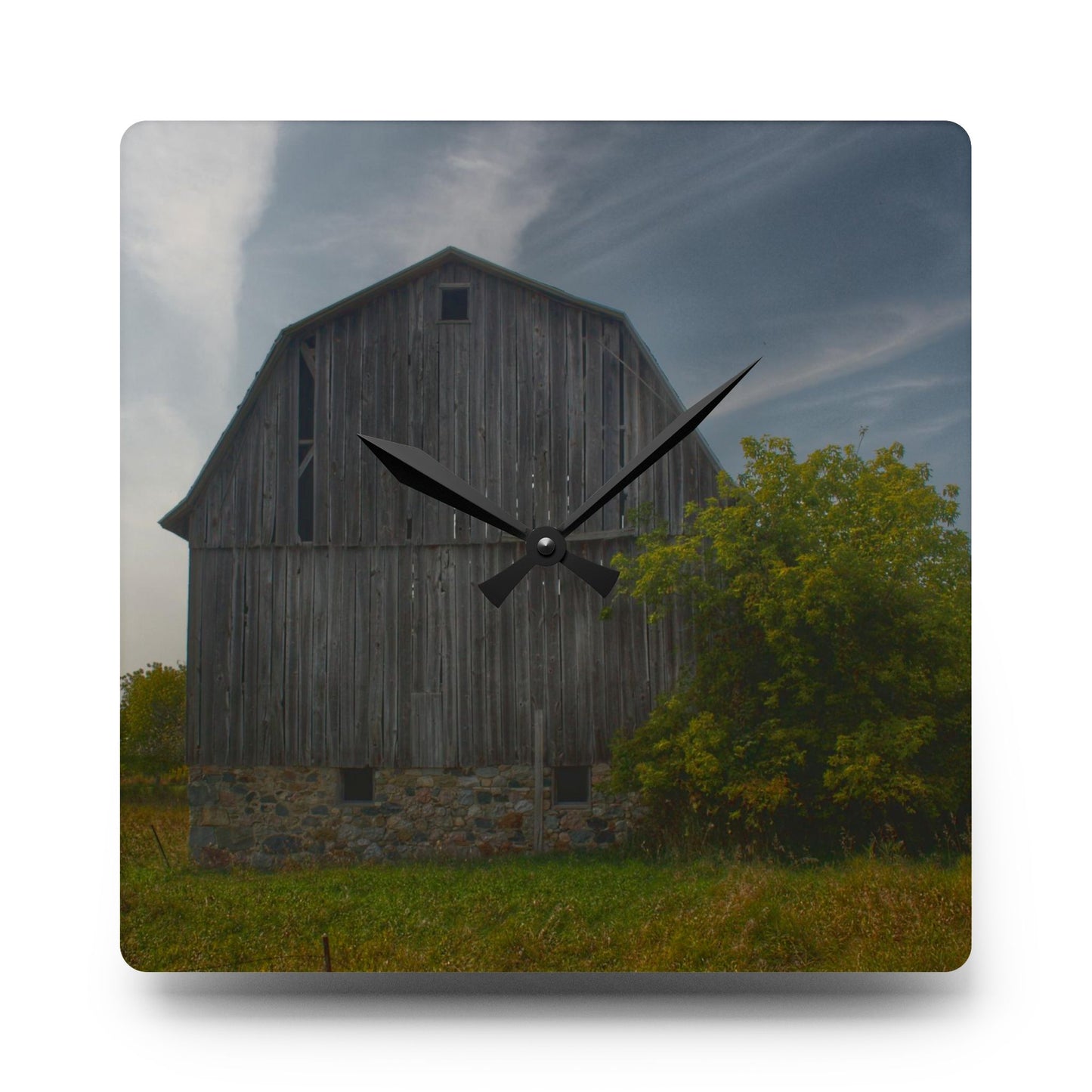 U R There Photography Cat Lake Grey I Rustic Farmhouse Acrylic Analog Wall Clock