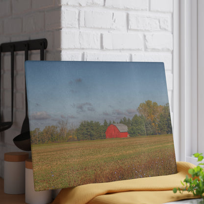 U R There Photography Fargo Road Little Red Rustic Farmhouse Tempered-Glass Cutting Board