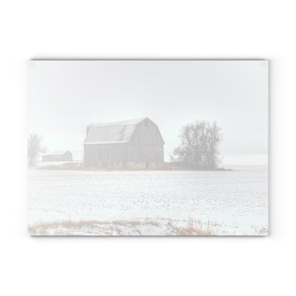 U R There Photography Frenchline Road Grey in Winter Rustic Farmhouse Tempered-Glass Cutting Board