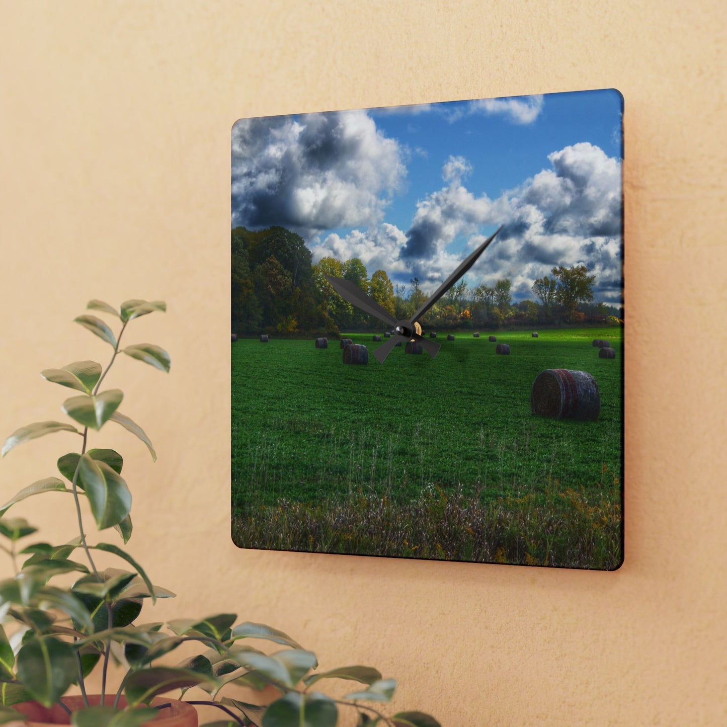 U R There Photography Haybale Heaven 2020 Rustic Farmhouse Acrylic Analog Wall Clock