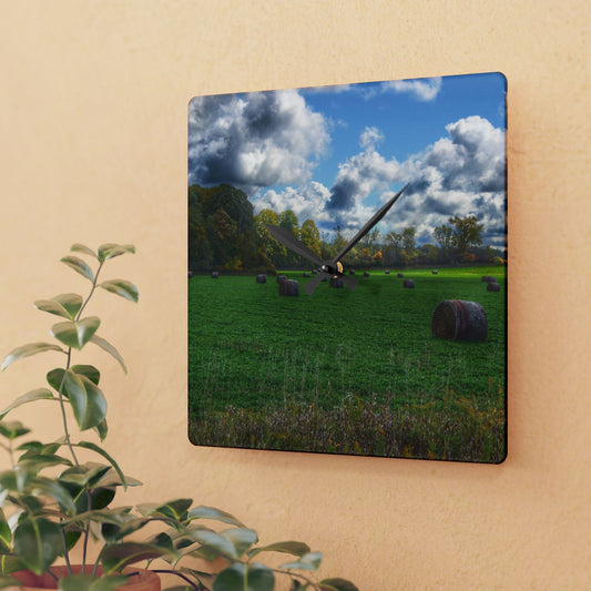 U R There Photography Haybale Heaven 2020 Rustic Farmhouse Acrylic Analog Wall Clock