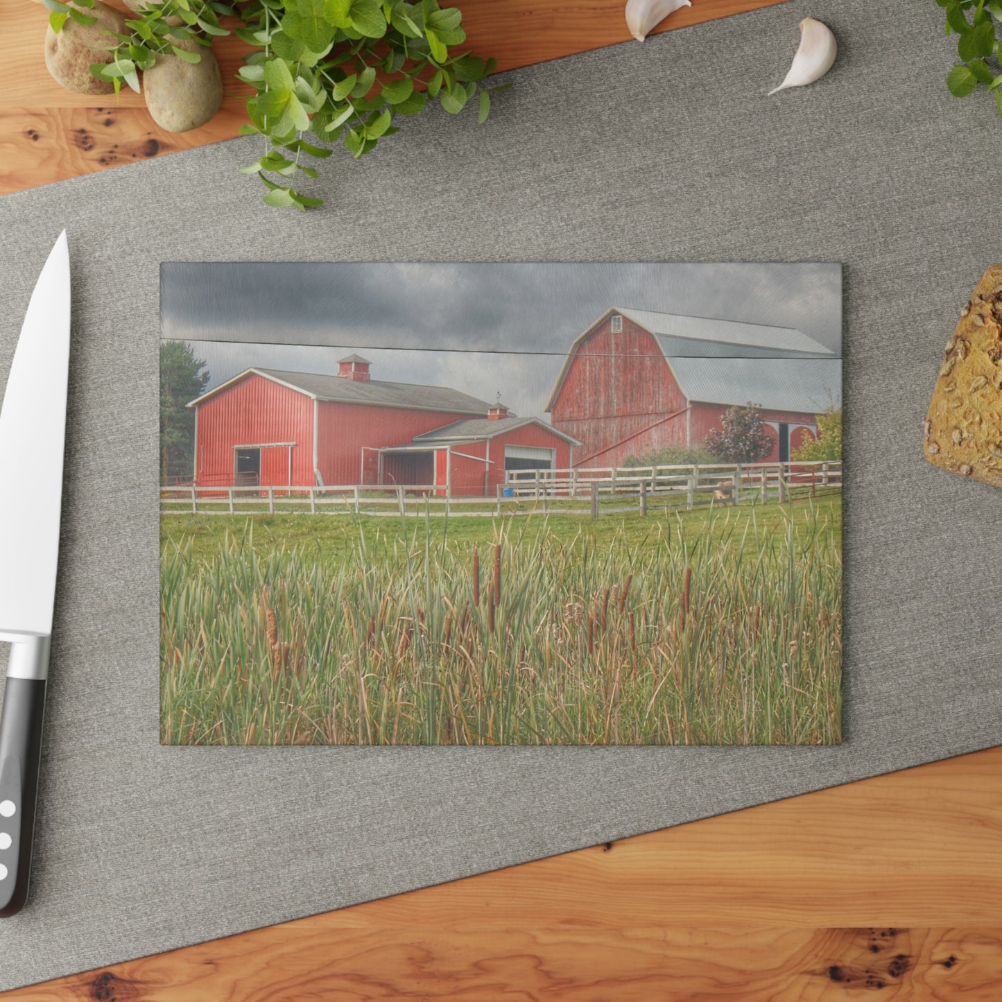U R There Photography Greenwood Reds Rustic Farmhouse Tempered-Glass Cutting Board