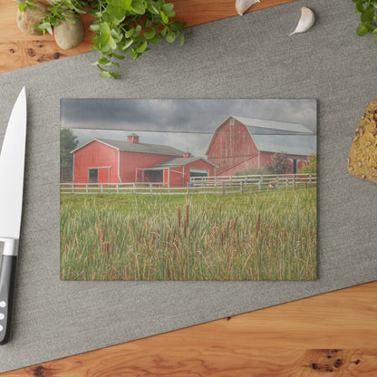 U R There Photography Greenwood Reds Rustic Farmhouse Tempered-Glass Cutting Board