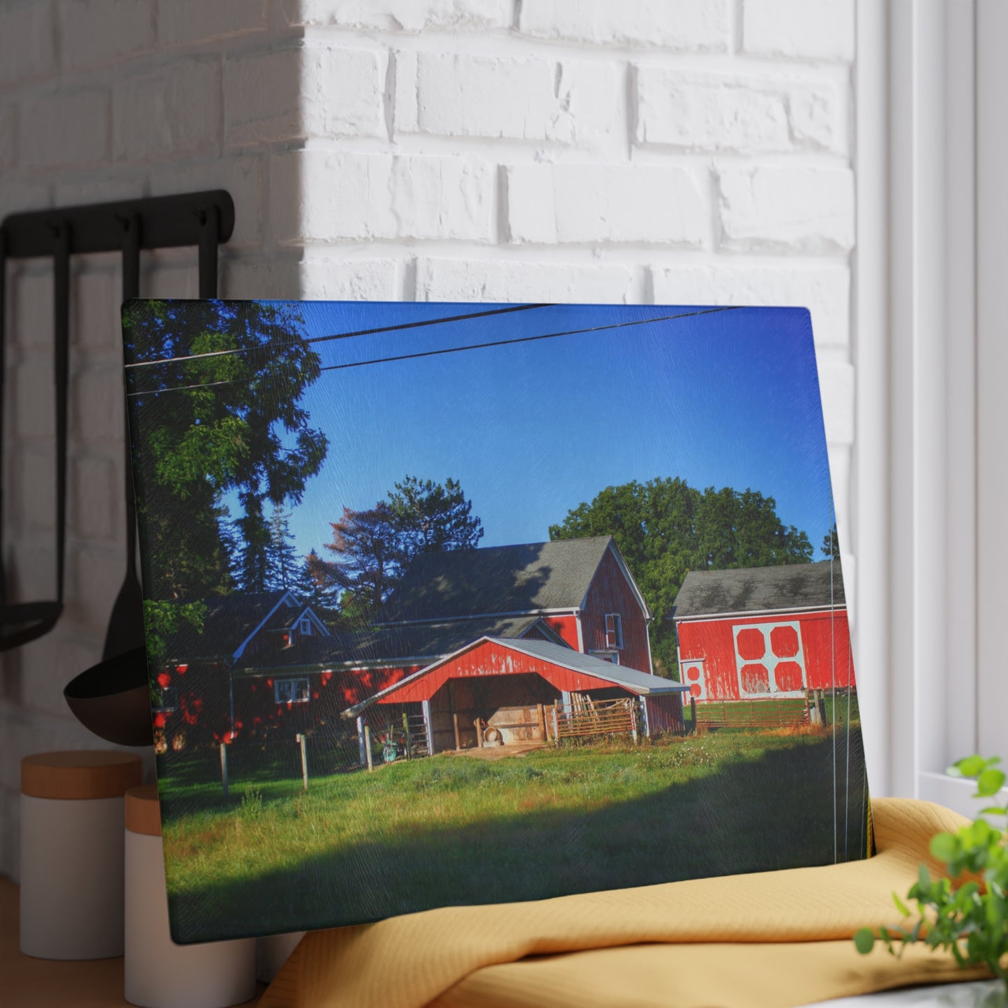 U R There Photography Rochester Road Little Red Farm Rustic Farmhouse Tempered-Glass Cutting Board