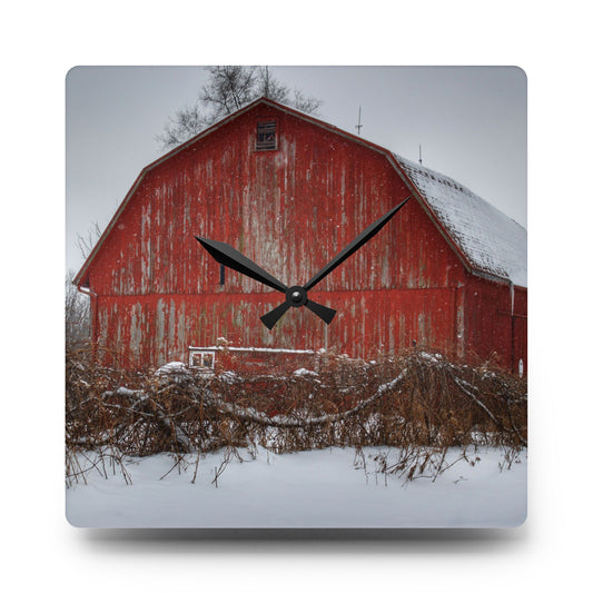 Hadley Road Barn at the Bend Rustic Farmhouse Acrylic Analog Wall Clock 10.75'' × 10.75'' (Square)