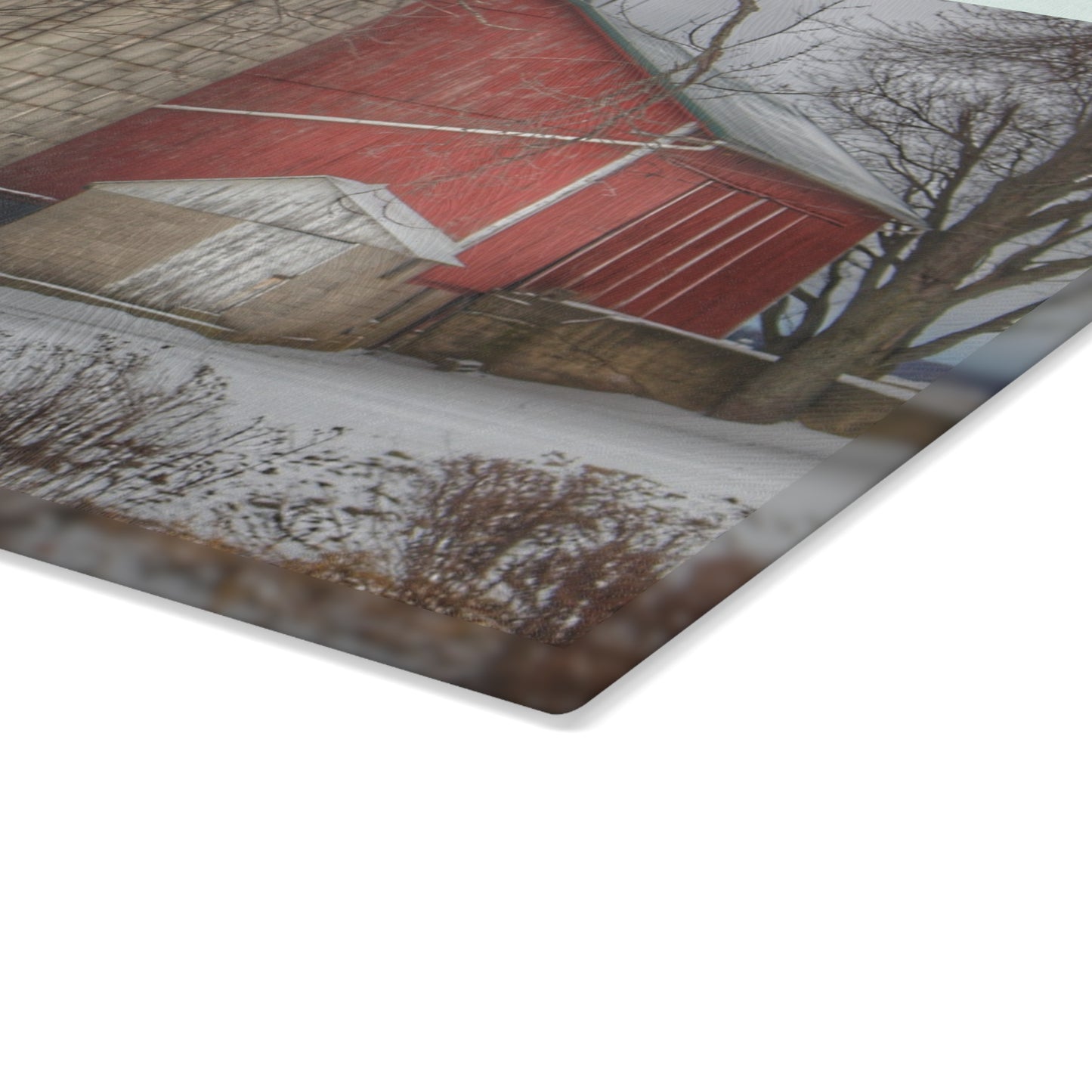 U R There Photography Frenchline Road Red in Winter Rustic Farmhouse Tempered-Glass Cutting Board