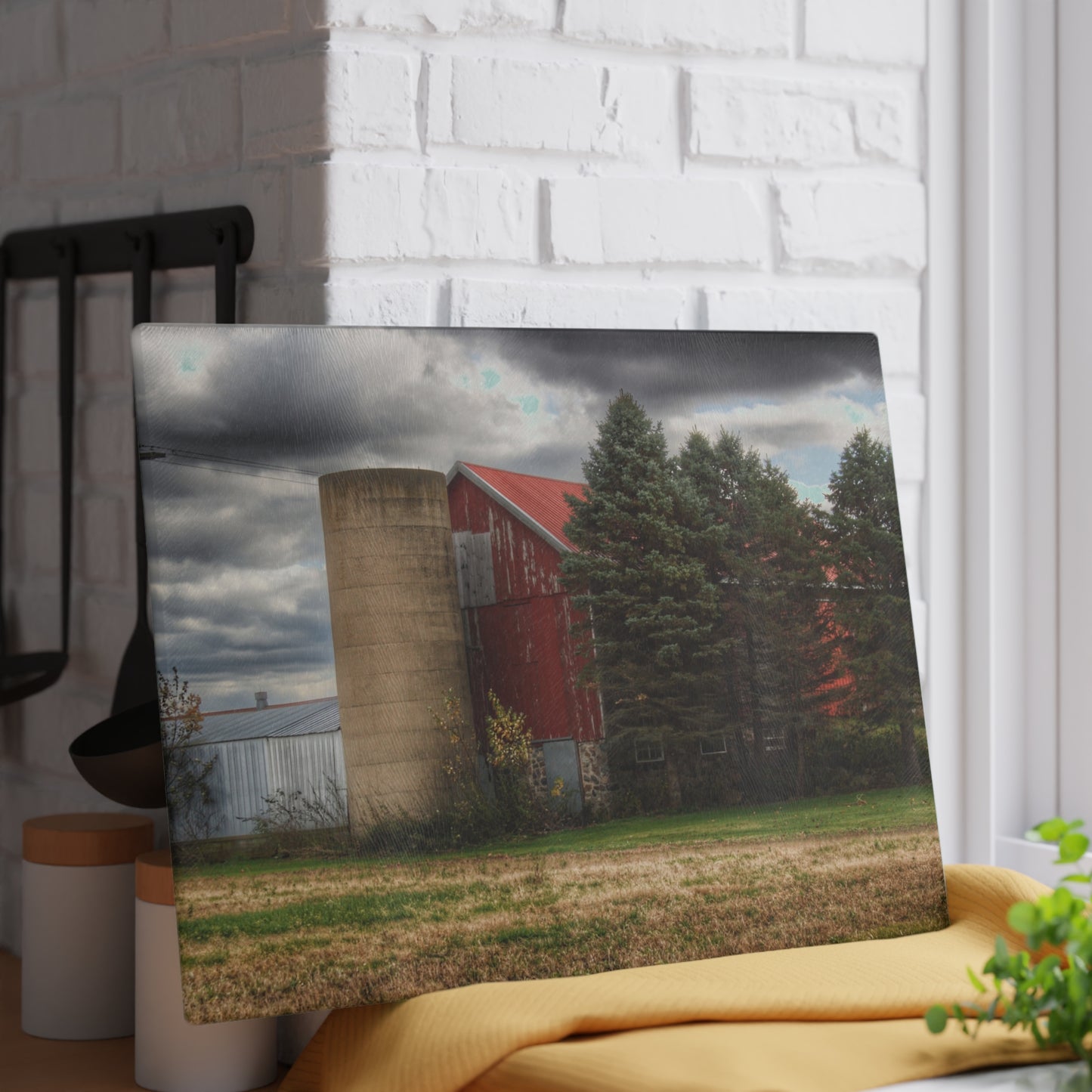 U R There Photography Laur Road Red Among the Pines II Rustic Farmhouse Tempered-Glass Cutting Board