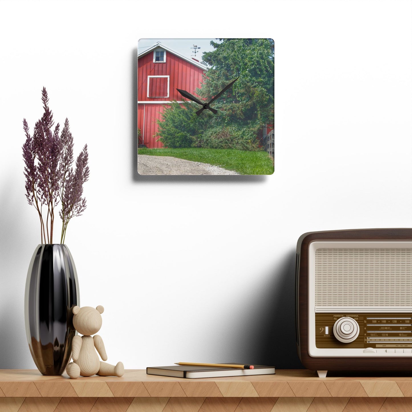 U R There Photography Modern Red I Rustic Farmhouse Acrylic Analog Wall Clock