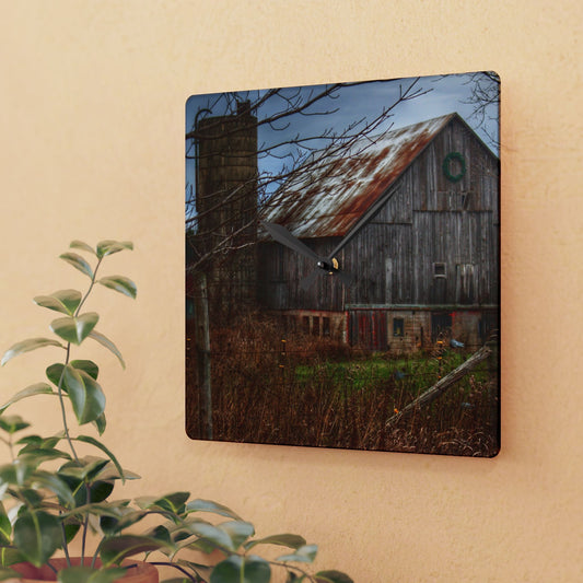 U R There Photography Churchill Christmas Barn II Rustic Farmhouse Acrylic Analog Wall Clock