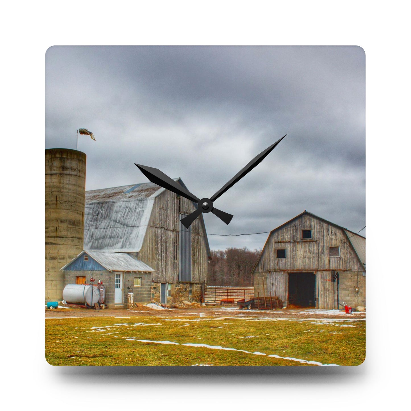 U R There Photography Chapman Road Greys Rustic Farmhouse Acrylic Analog Wall Clock