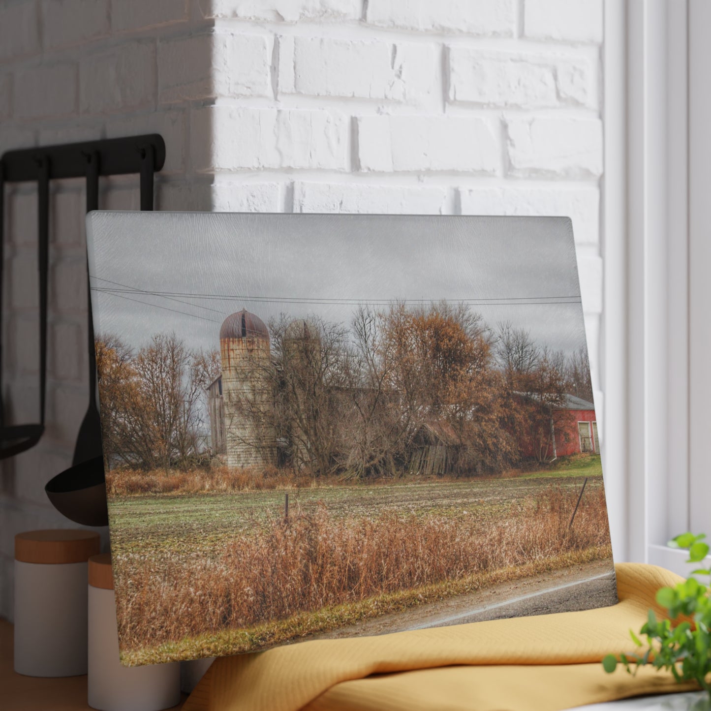U R There Photography Burnside Road Grey II Rustic Farmhouse Tempered-Glass Cutting Board