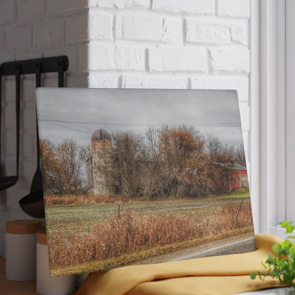 U R There Photography Burnside Road Grey II Rustic Farmhouse Tempered-Glass Cutting Board