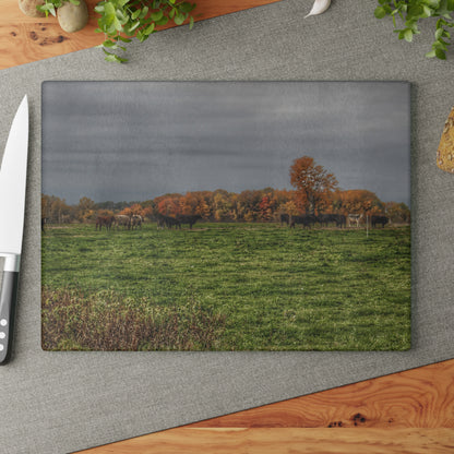 U R There Photography Oak Cows Rustic Farmhouse Tempered-Glass Cutting Board 8"x 11"