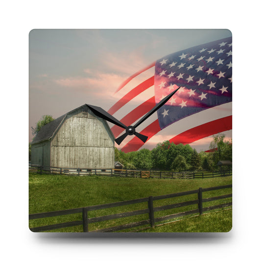 U R There Photography An American Farm II Rustic Farmhouse Acrylic Analog Wall Clock 10.75'' × 10.75'' (Square)