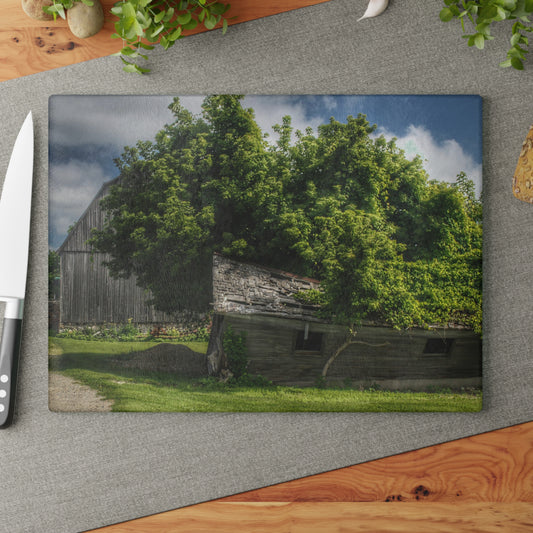 U R There Photography Brown City Road Barn and Buddy I Rustic Farmhouse Tempered-Glass Cutting Board