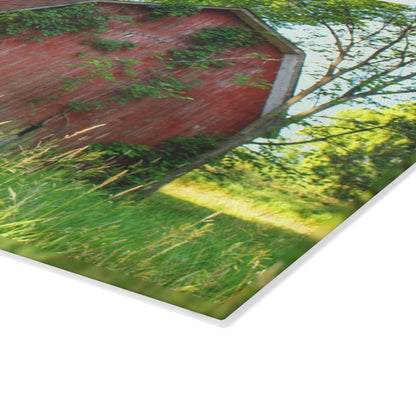 U R There Photography Murphy Lake Road Old Red Rustic Farmhouse Tempered-Glass Cutting Board