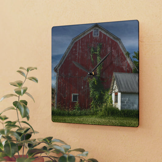 U R There Photography Stanley Road Red in Summer II Rustic Farmhouse Acrylic Analog Wall Clock
