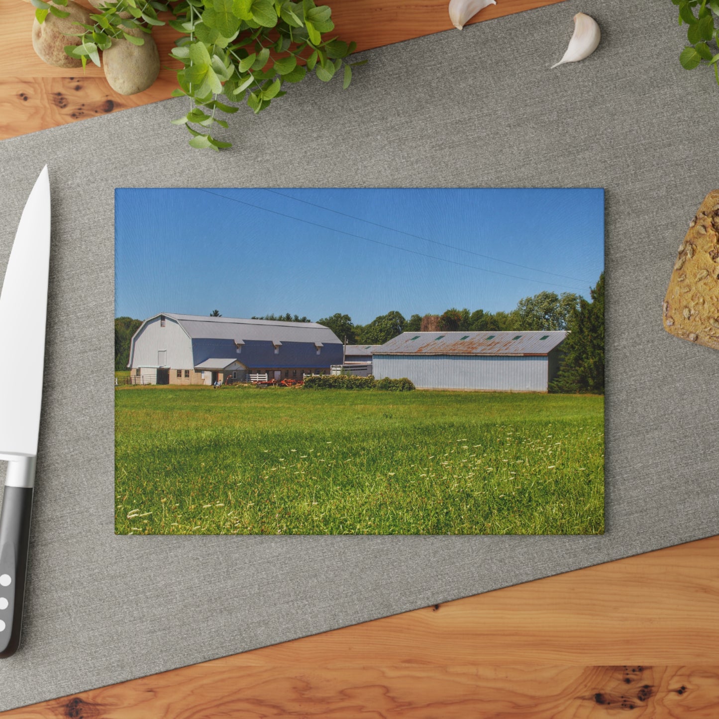 U R There Photography McPherson Greys Rustic Farmhouse Tempered-Glass Cutting Board 8" x 11" Rectangle