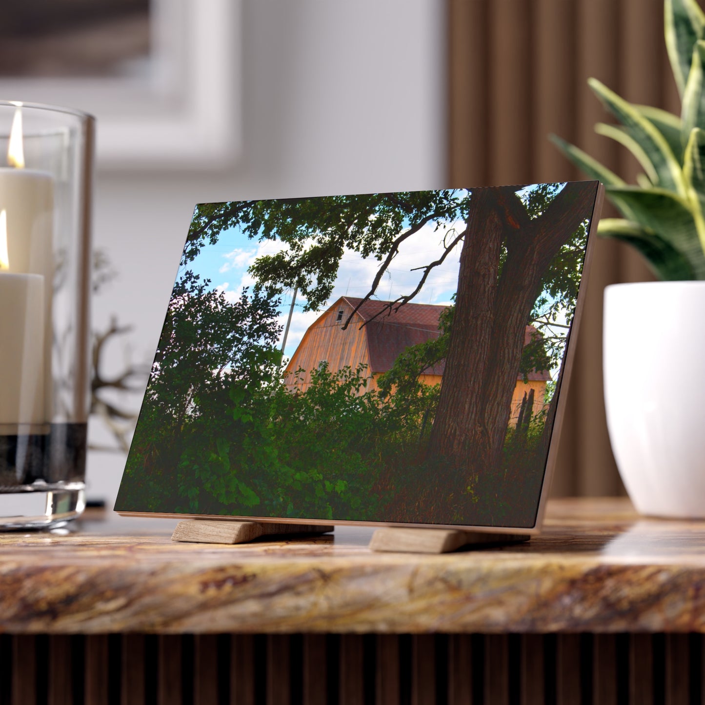 U R There Photography Bristol Gold Hidden Rustic Farmhouse Decorative Ceramic Tile 6" × 8" Matte