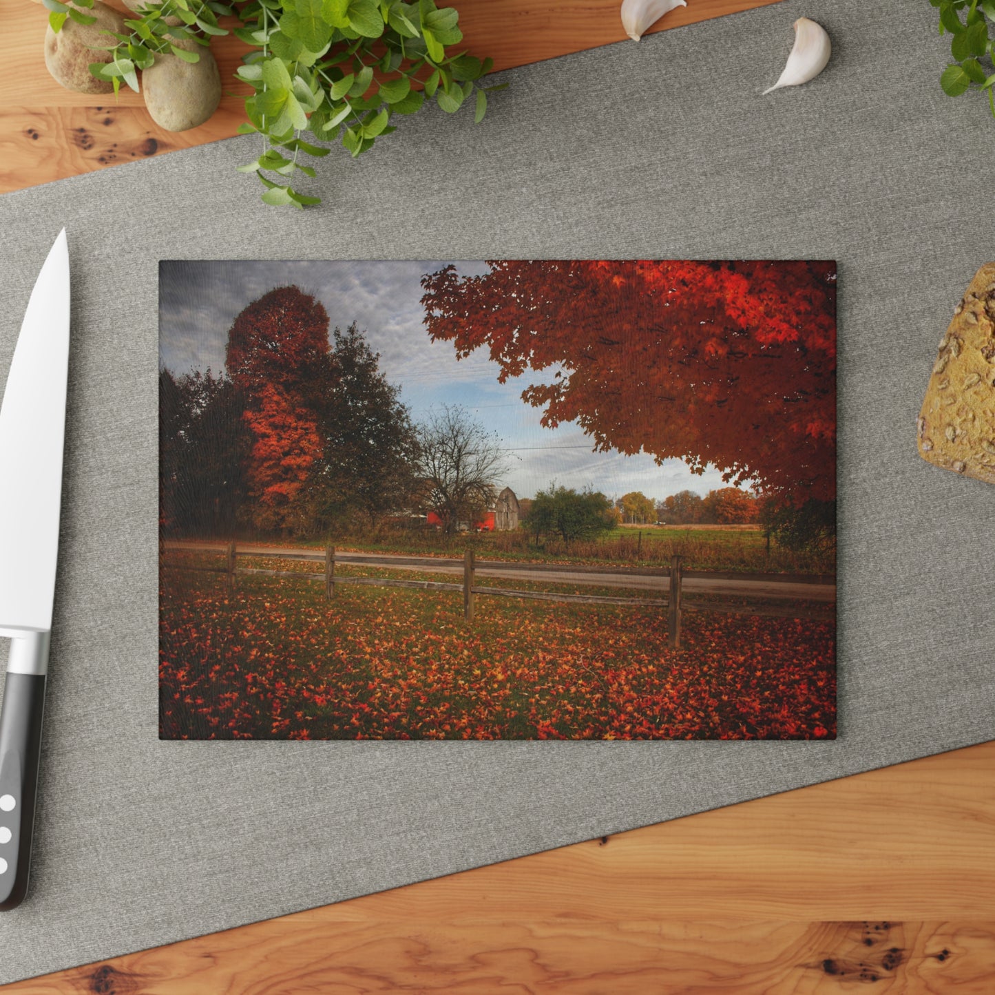 U R There Photography East Frances Road Hidden Grey II Rustic Farmhouse Tempered-Glass Cutting Board
