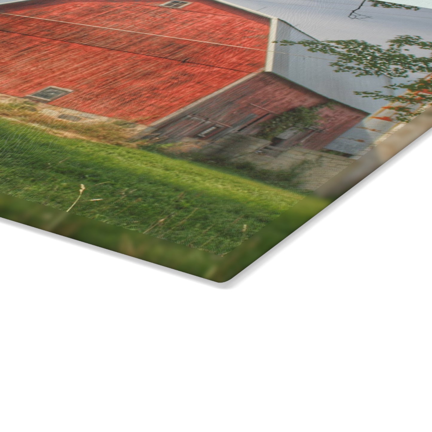 U R There Photography Crawford Road Red II Rustic Farmhouse Tempered-Glass Cutting Board