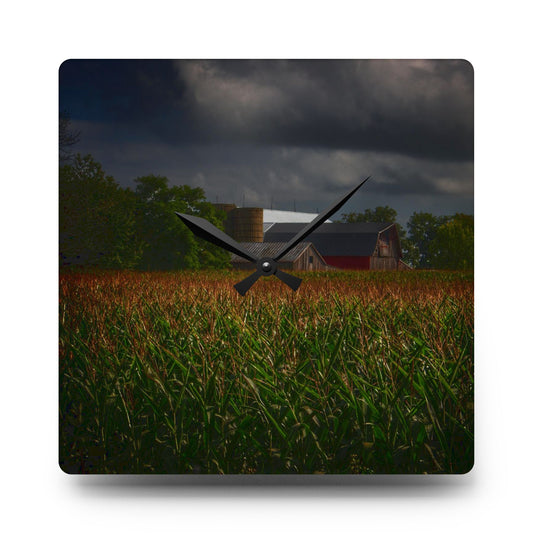 Bishop Road Beyond the Corn Rustic Farmhouse Acrylic Analog Wall Clock 10.75'' × 10.75'' (Square)