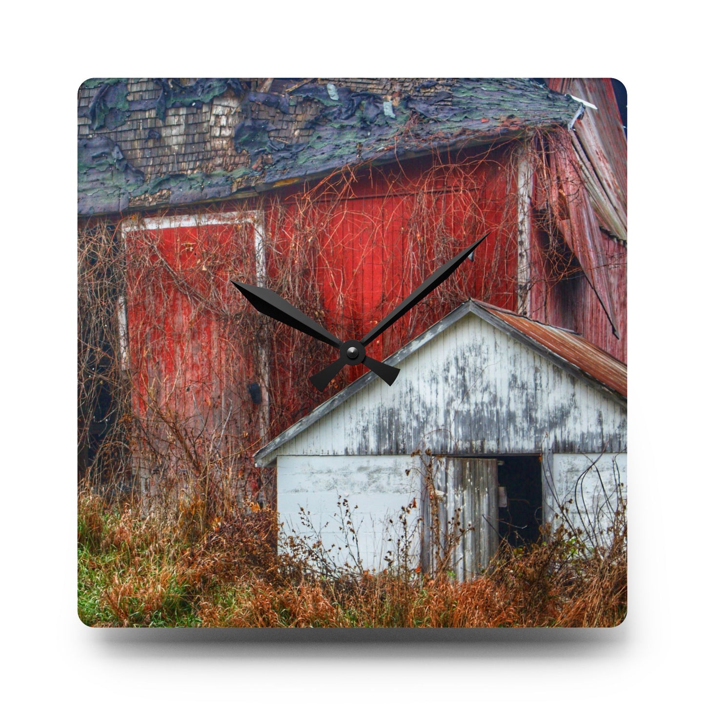 U R There Photography German Road Forgotten Red II Rustic Farmhouse Acrylic Analog Wall Clock