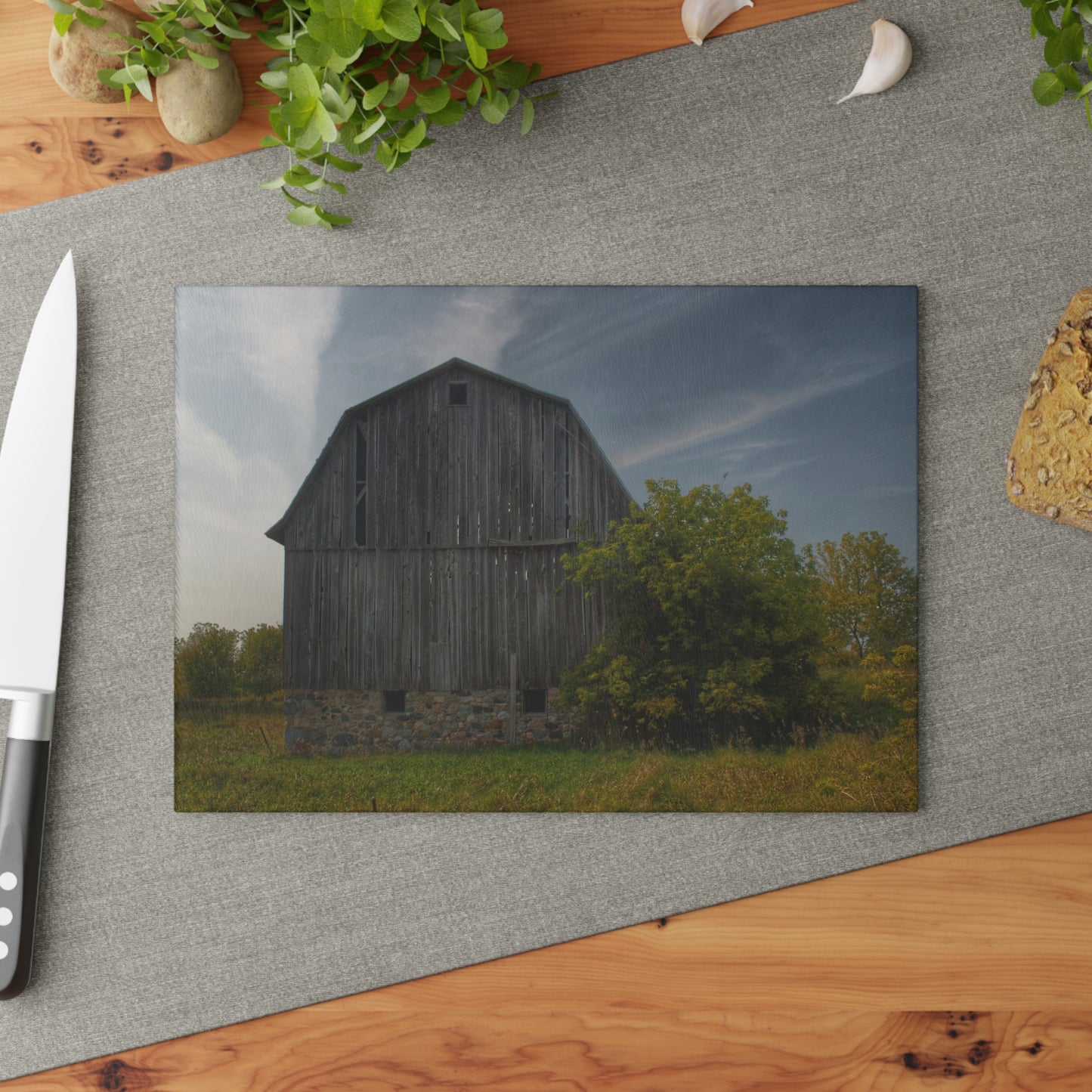 U R There Photography Cat Lake Grey I Rustic Farmhouse Tempered-Glass Cutting Board