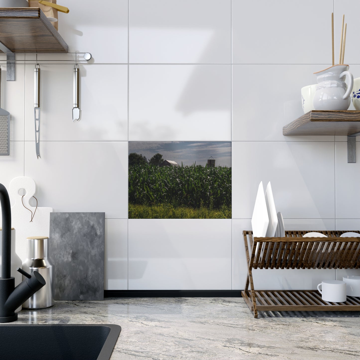 U R There Photography Above the Corn on Piersonville Road I Rustic Farmhouse Decorative Ceramic Tile